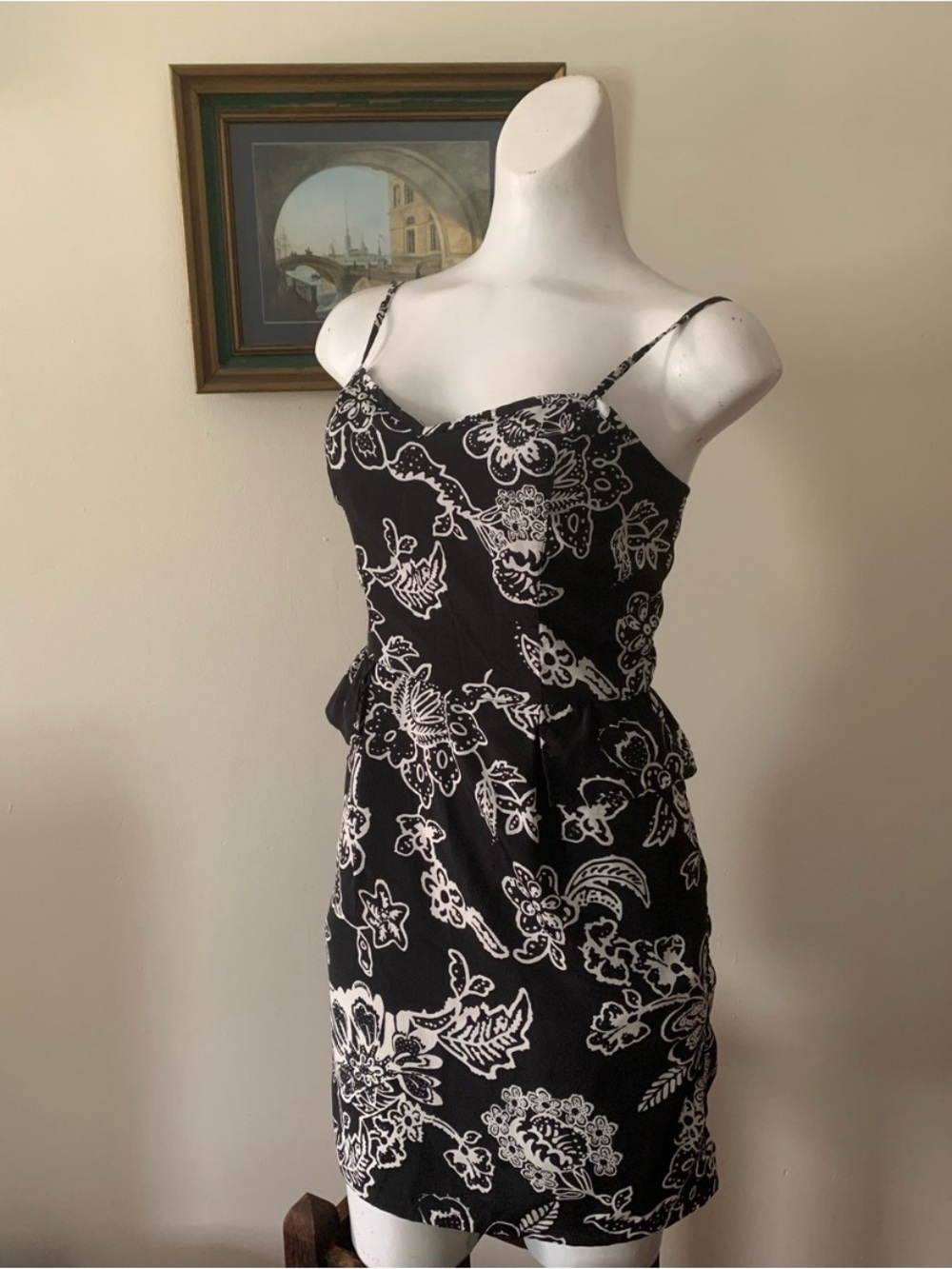 American Eagle Outfitters Black & White Floral Spaghetti-Strap Dress